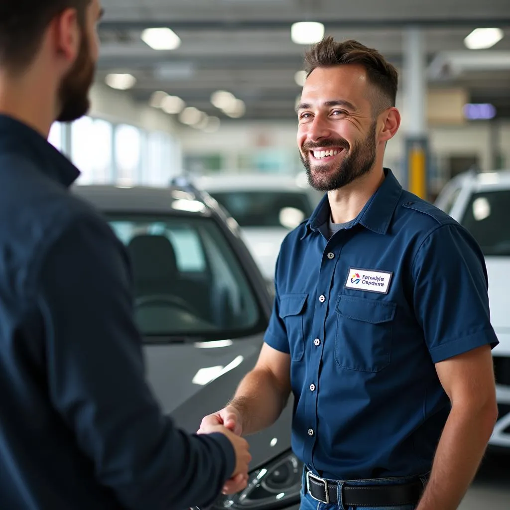 KFZ-Mechatroniker mit Firmenwagenwerbung