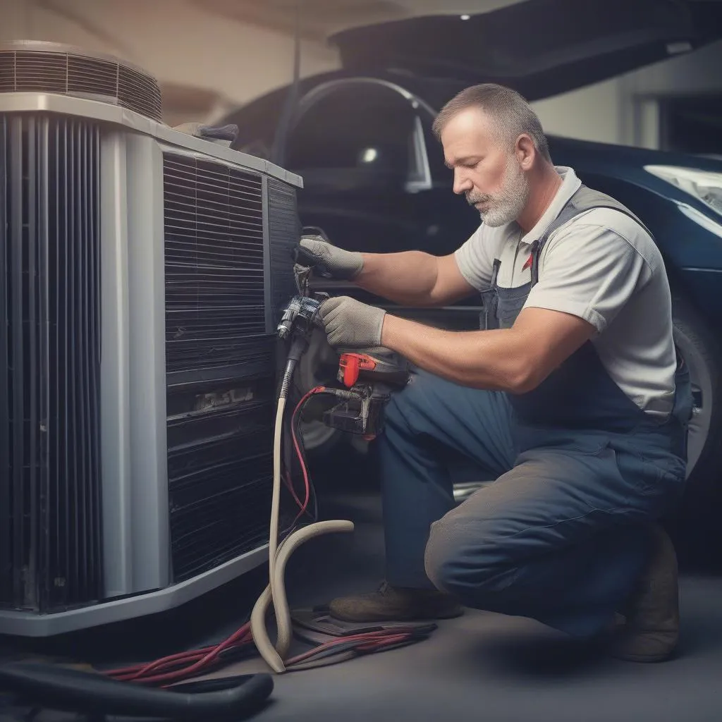 Riparazione di un climatizzatore per auto in officina