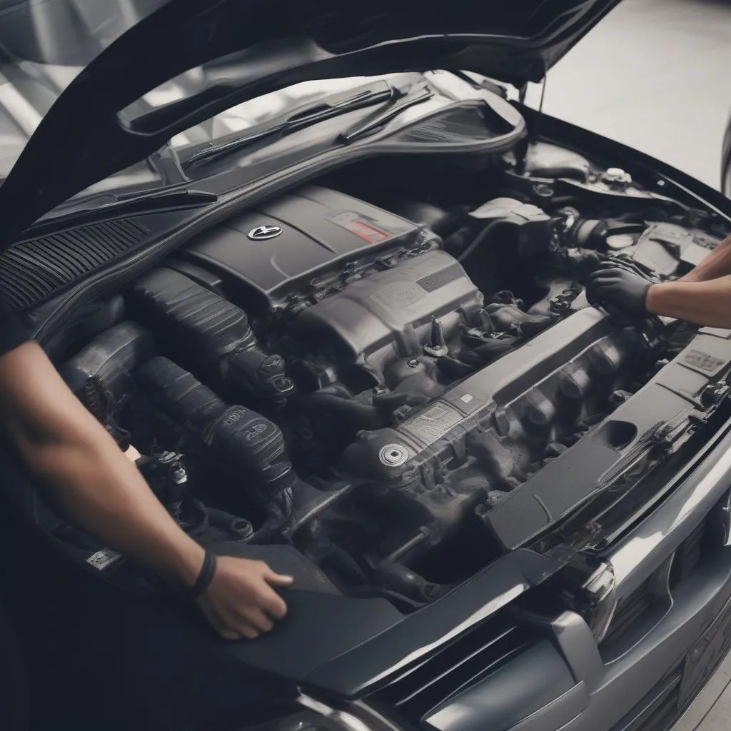 Proses perbaikan Lexus di bengkel