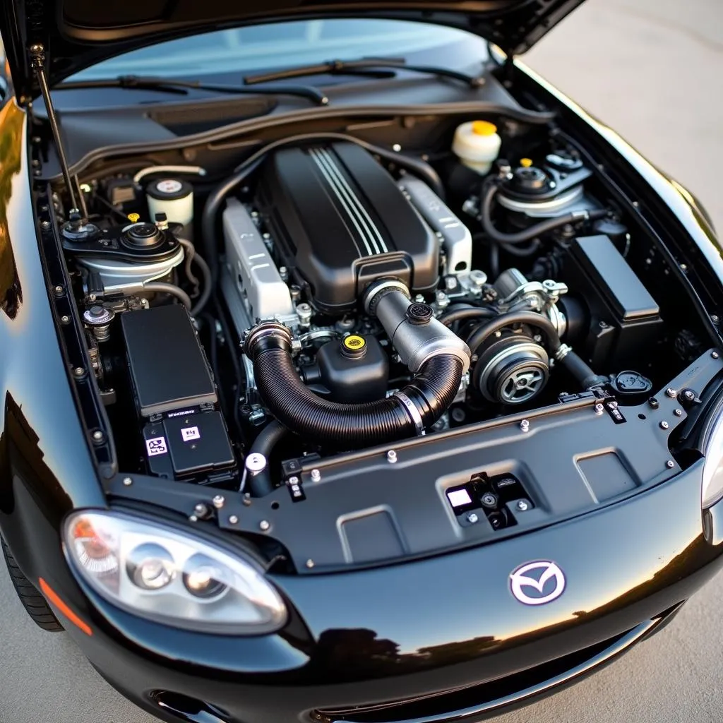 Moteur d'une Mazda MX-5 Miata avec kit turbo installé