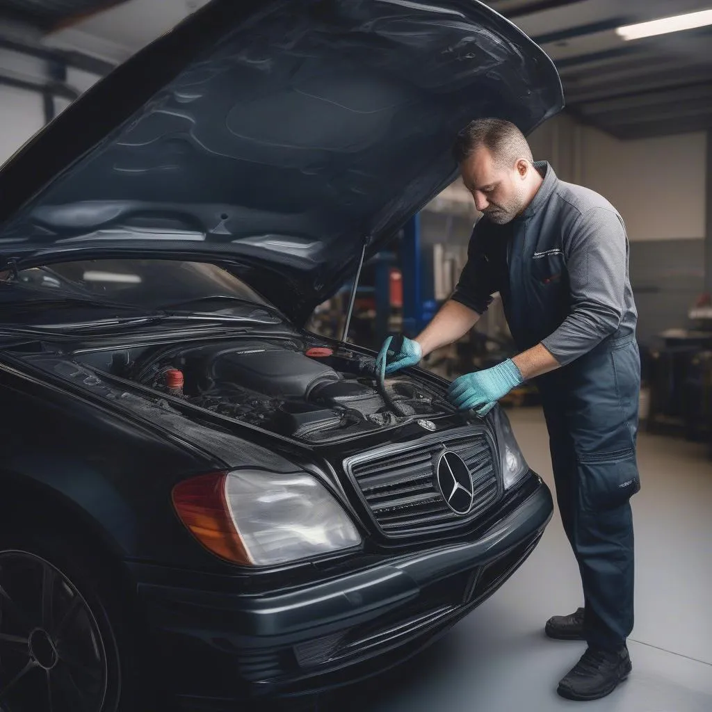 Mechanic Inspecting Car