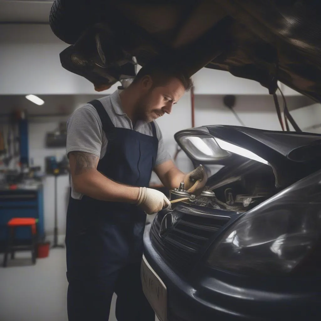 Mechaniker repariert Autoscheinwerfer