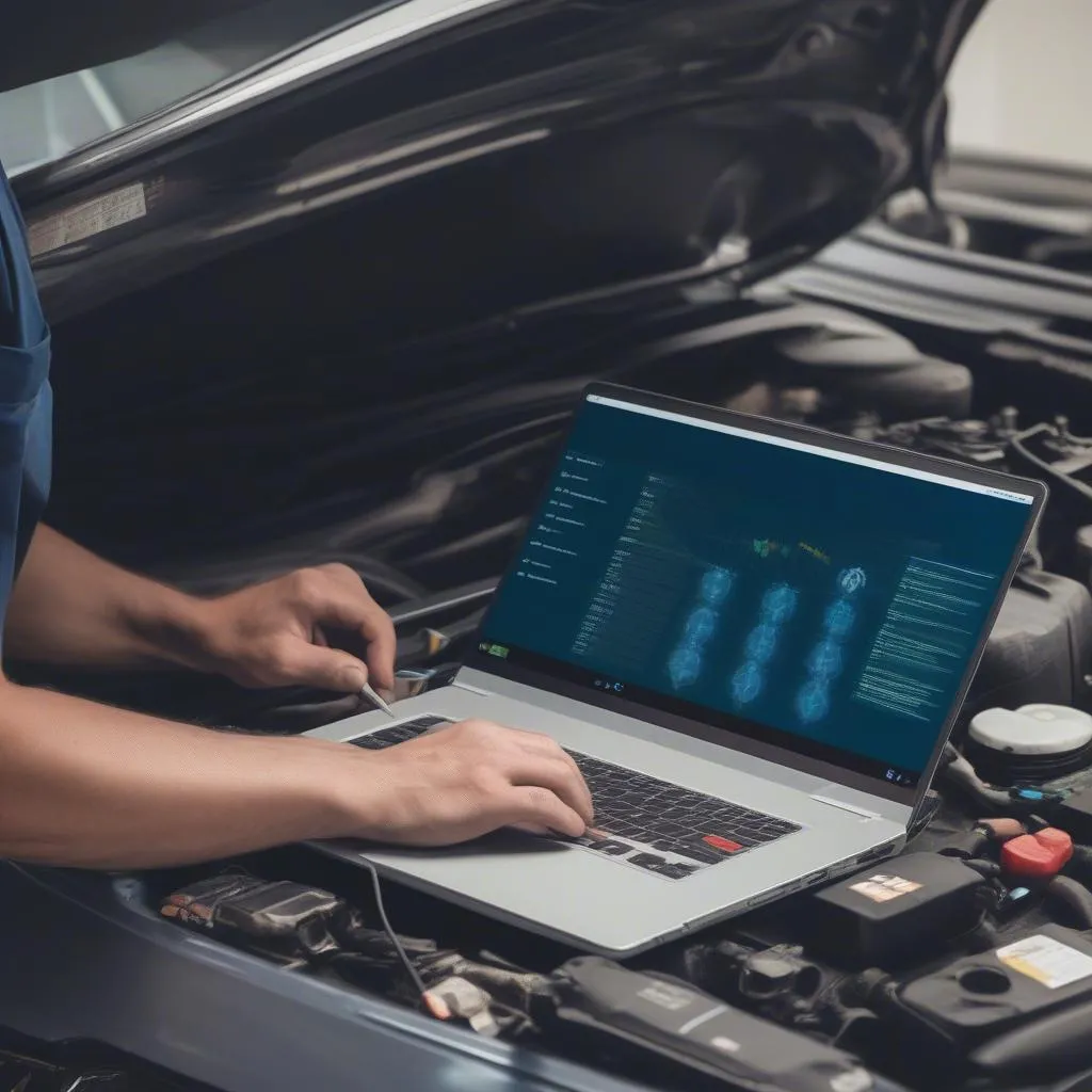 Mechanic using ClicTrans for car diagnostics