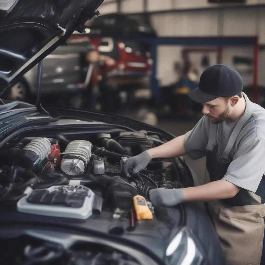 Mechaniker arbeitet an einem Auto