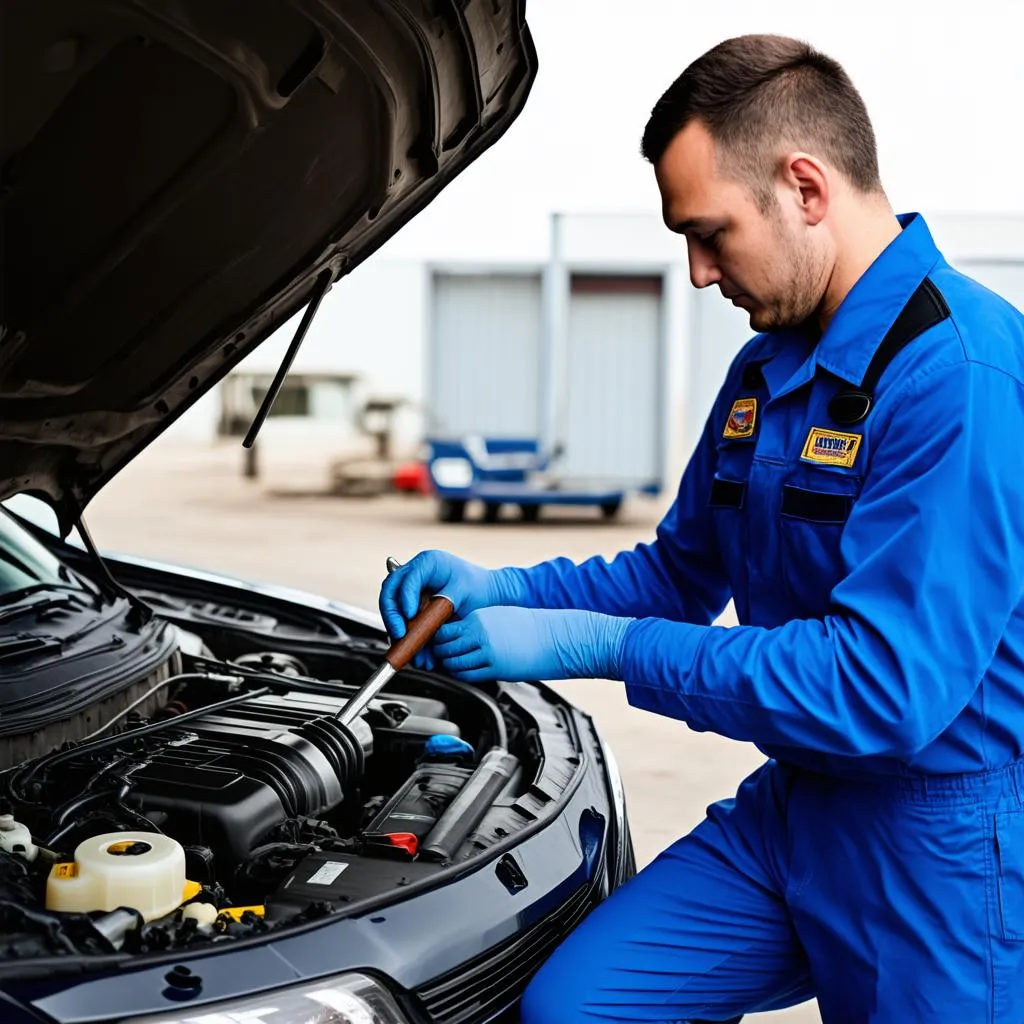 Mechanic working on a car engine