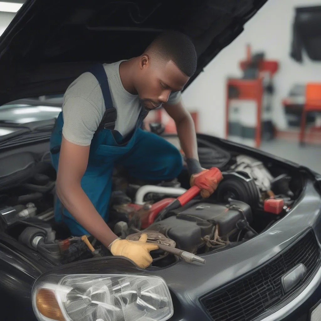 Ein Mechaniker arbeitet an einem Auto