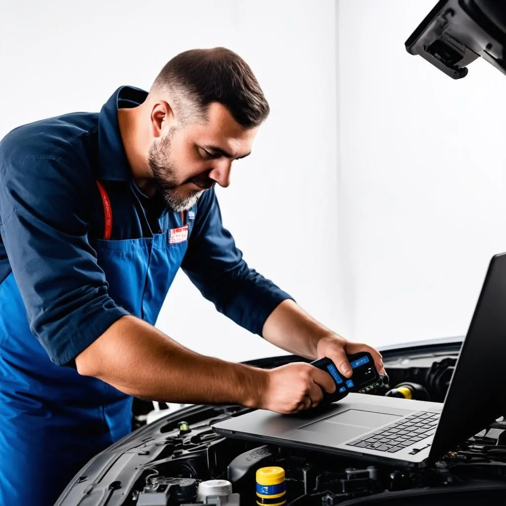 Mechaniker arbeitet an der Autodiagnose