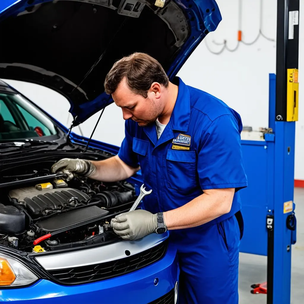 Mechanic working on car engine