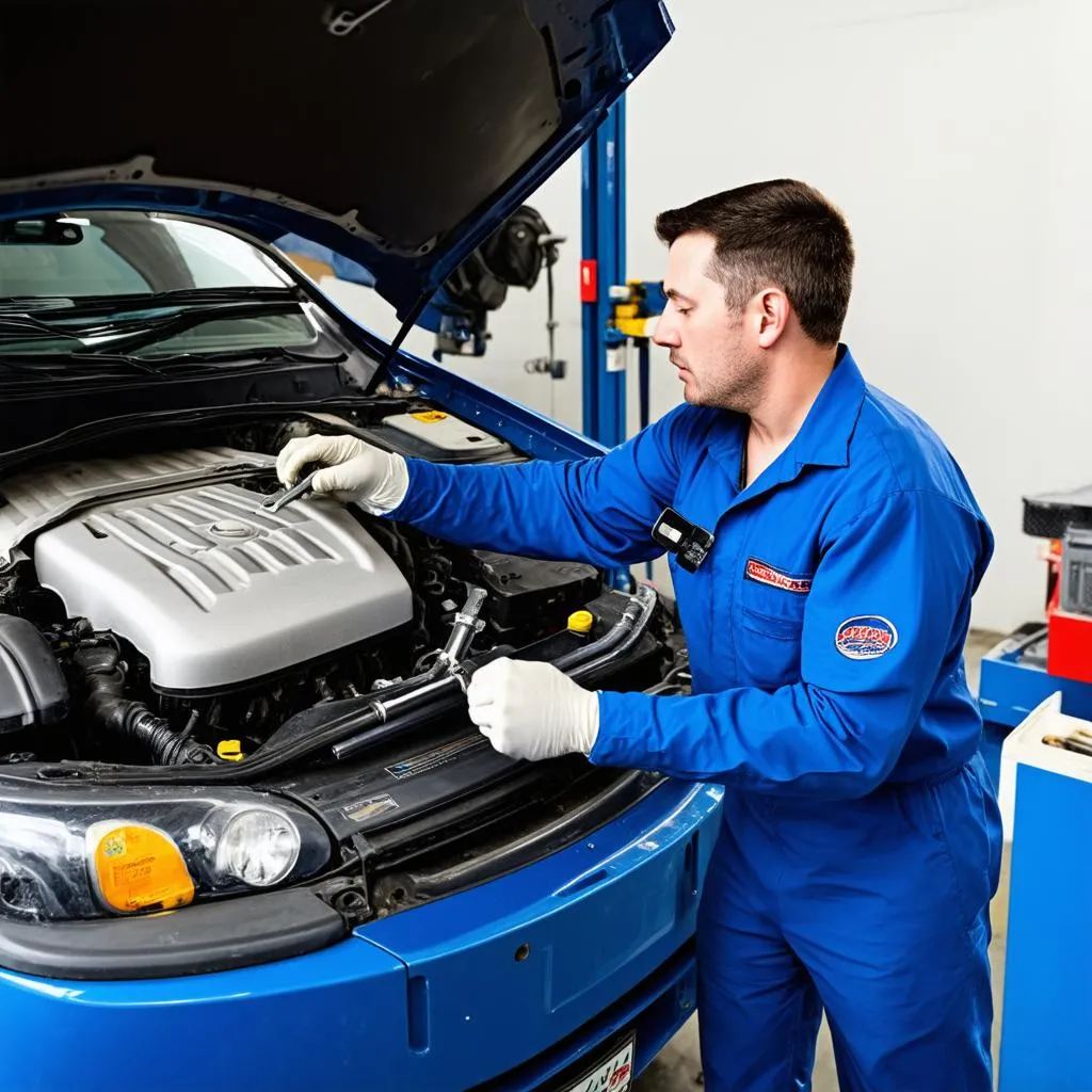 Mechanic working on car engine