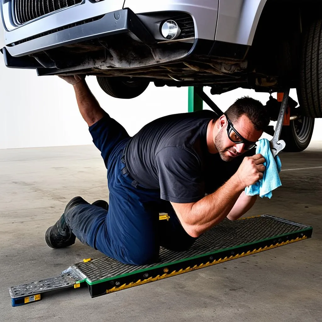 Mechanic working under car