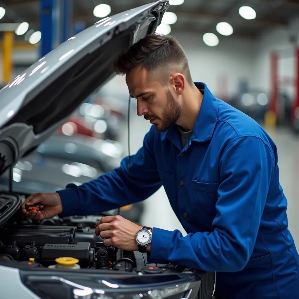 Mechanic inspecting a vehicle