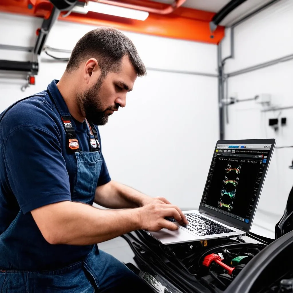 Mechaniker mit Laptop