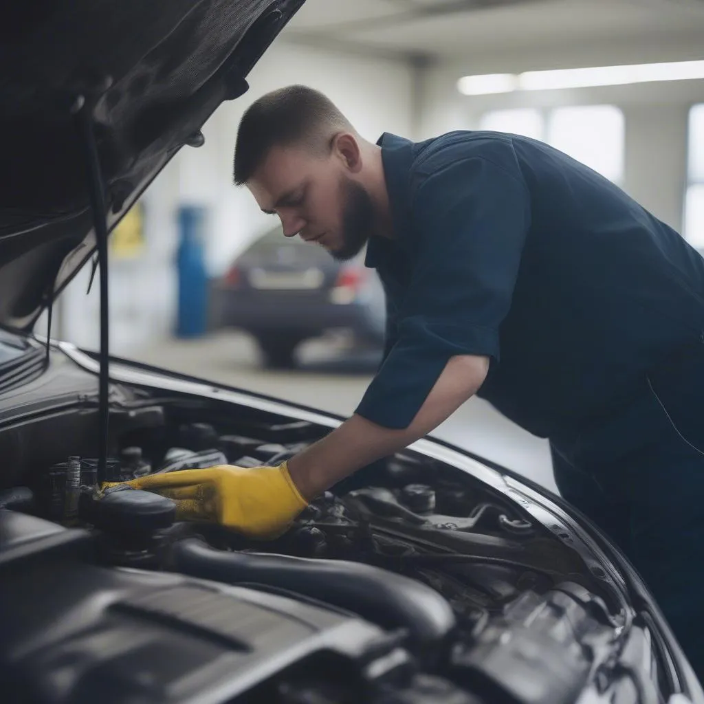 Mechaniker prüft Motoröl