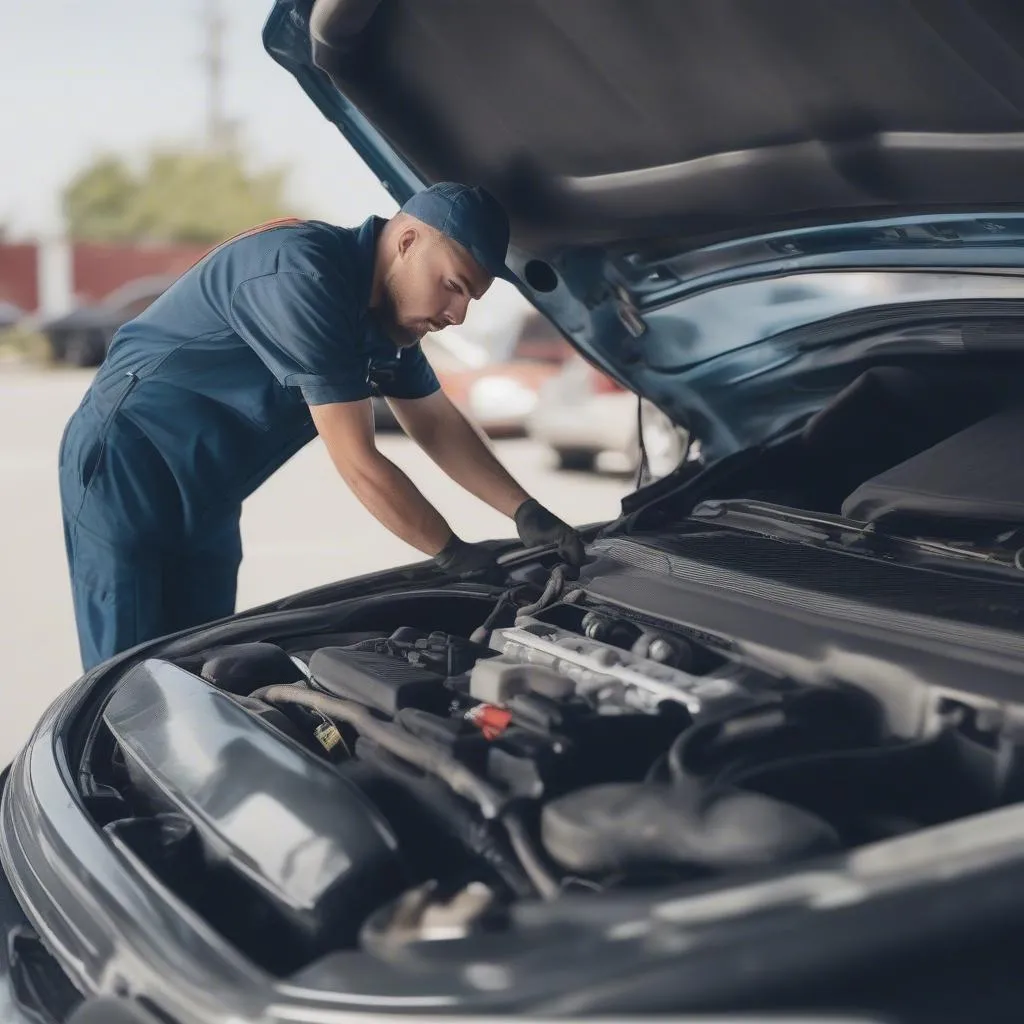 Mechanic Repairing a Car Engine