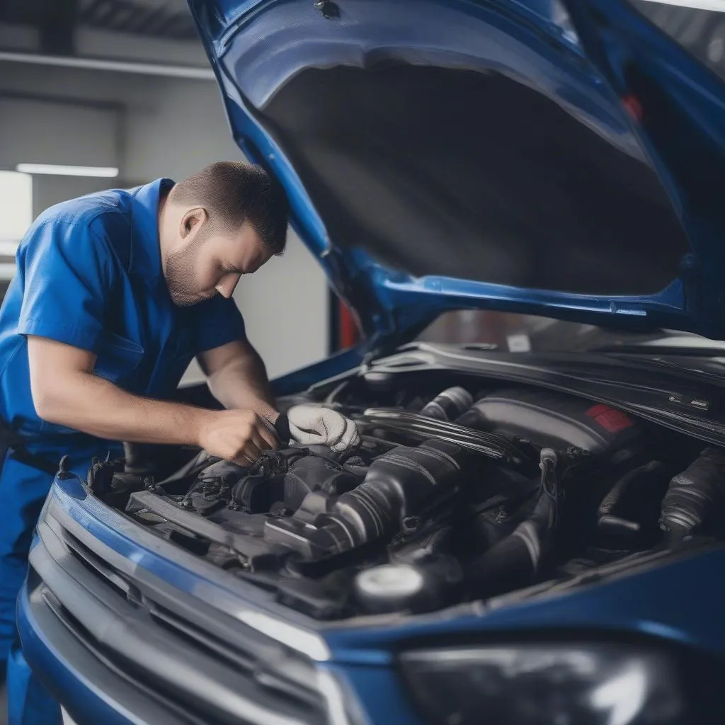 Automechaniker bei der Arbeit in der Werkstatt