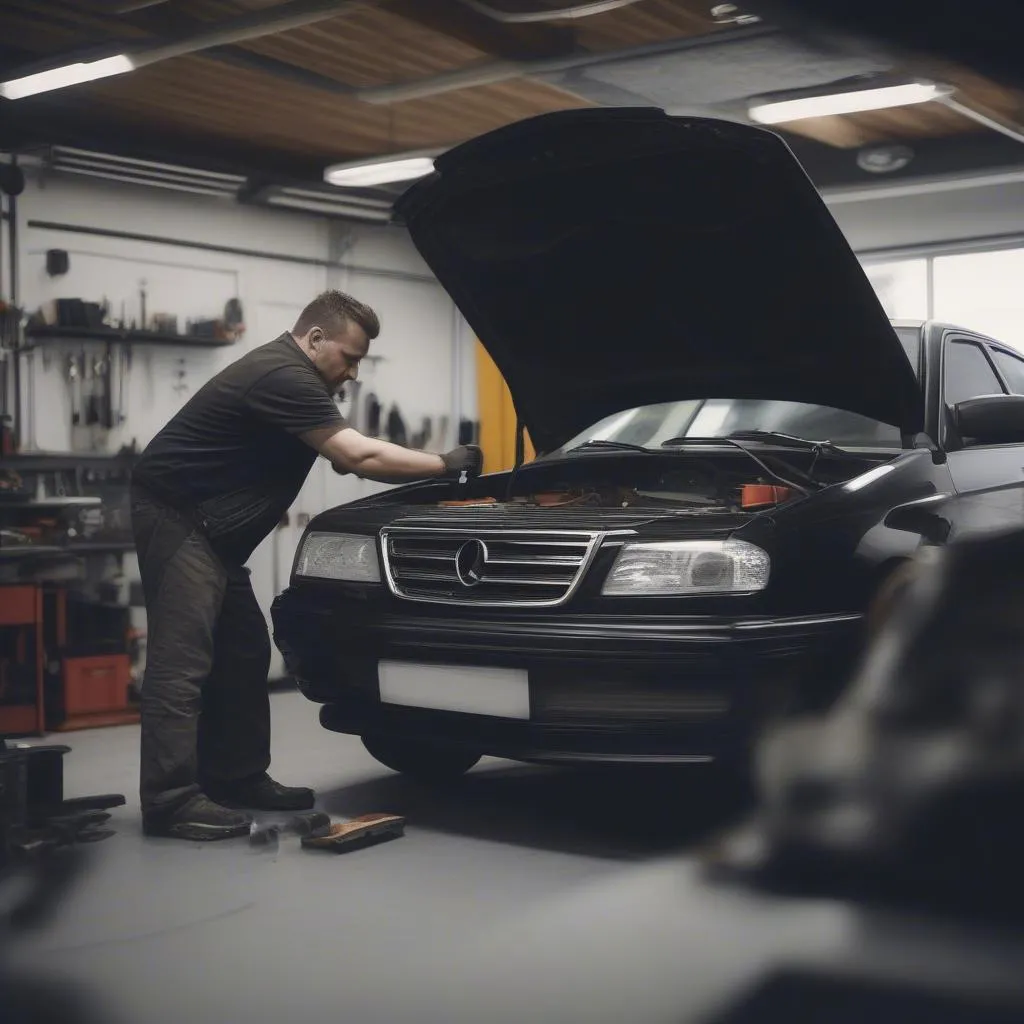 Automechaniker repariert ein Auto in der Werkstatt