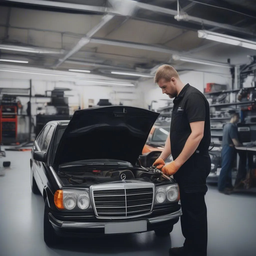 Mercedes Mechanic Repairing Car