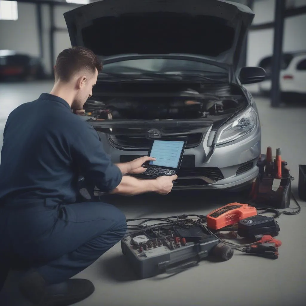 Moderne Autowerkstatt mit Diagnosegeräten