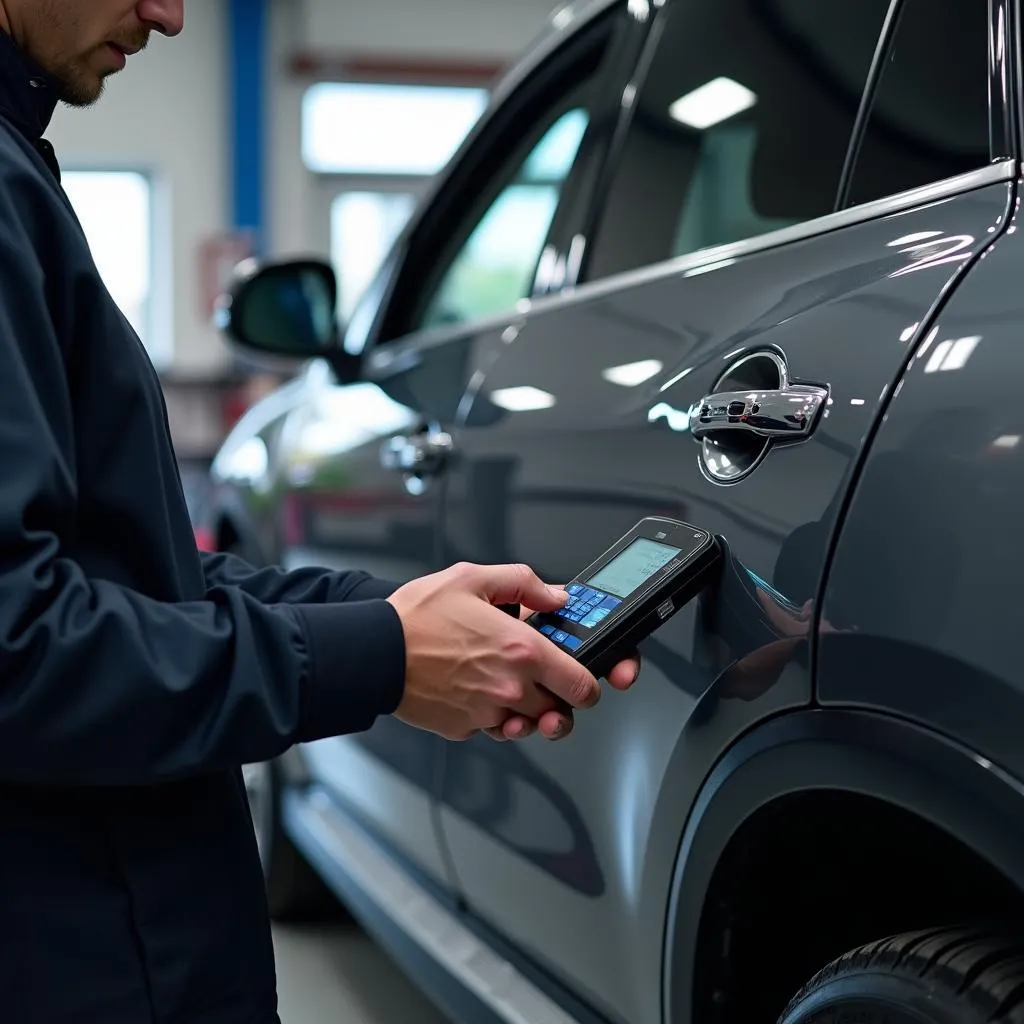 Moderne Fahrzeugwerkstatt mit Diagnosegeräten