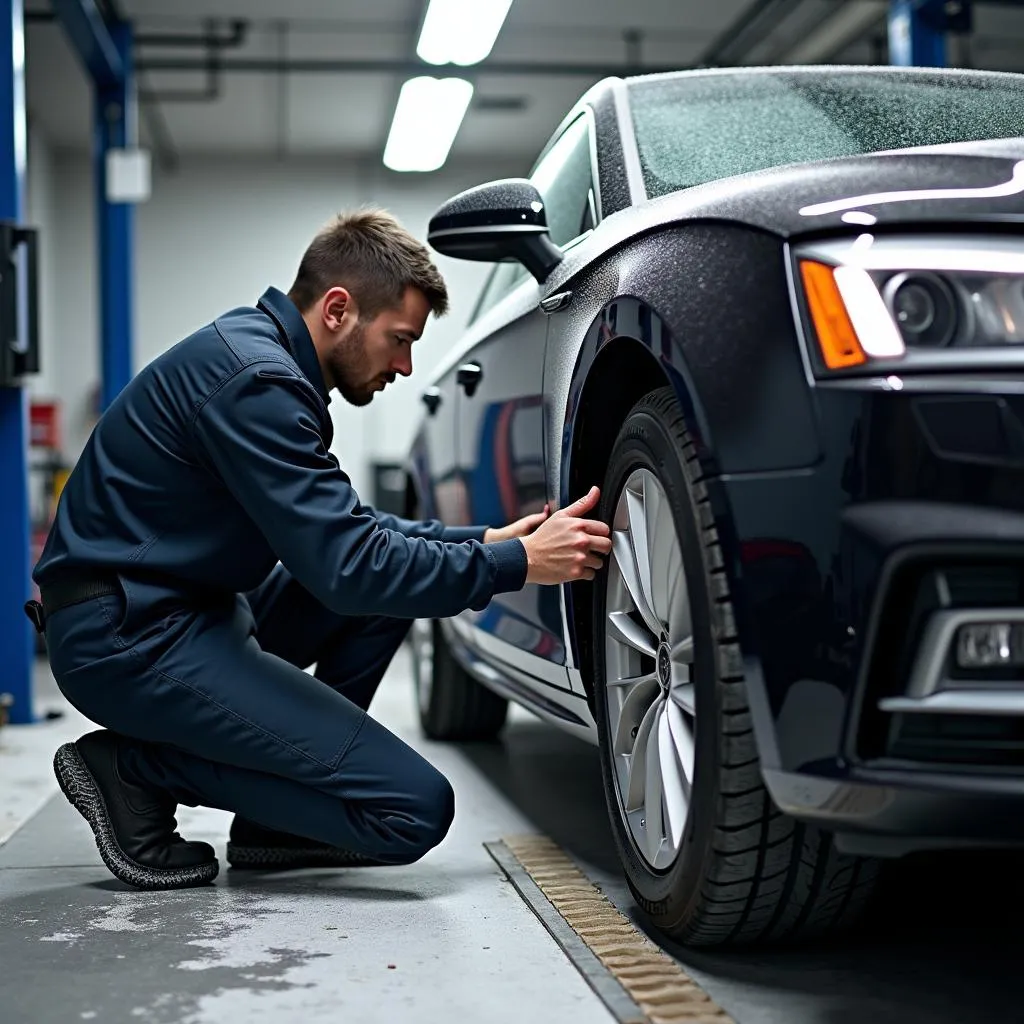 Montage von Winterreifen an einem Audi A5 Sportback