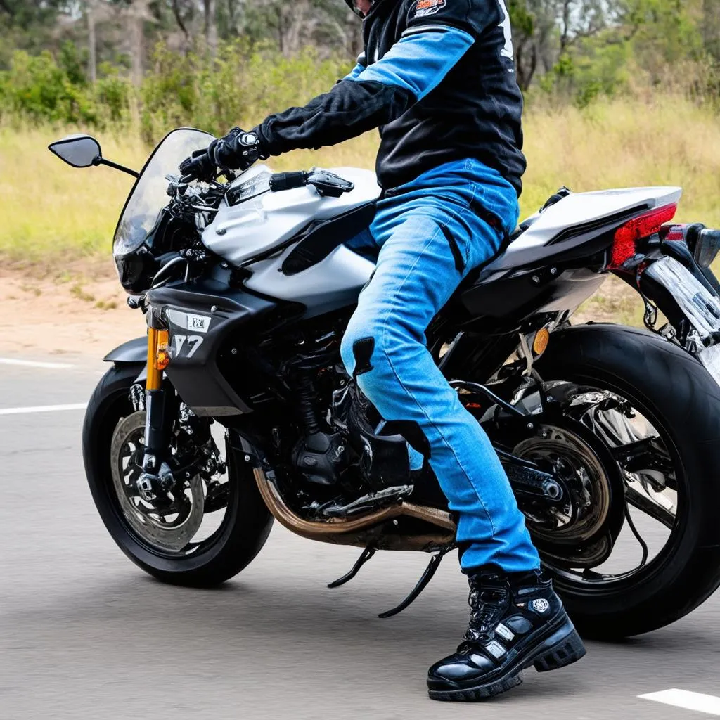 Motorradfahrer in Jeans