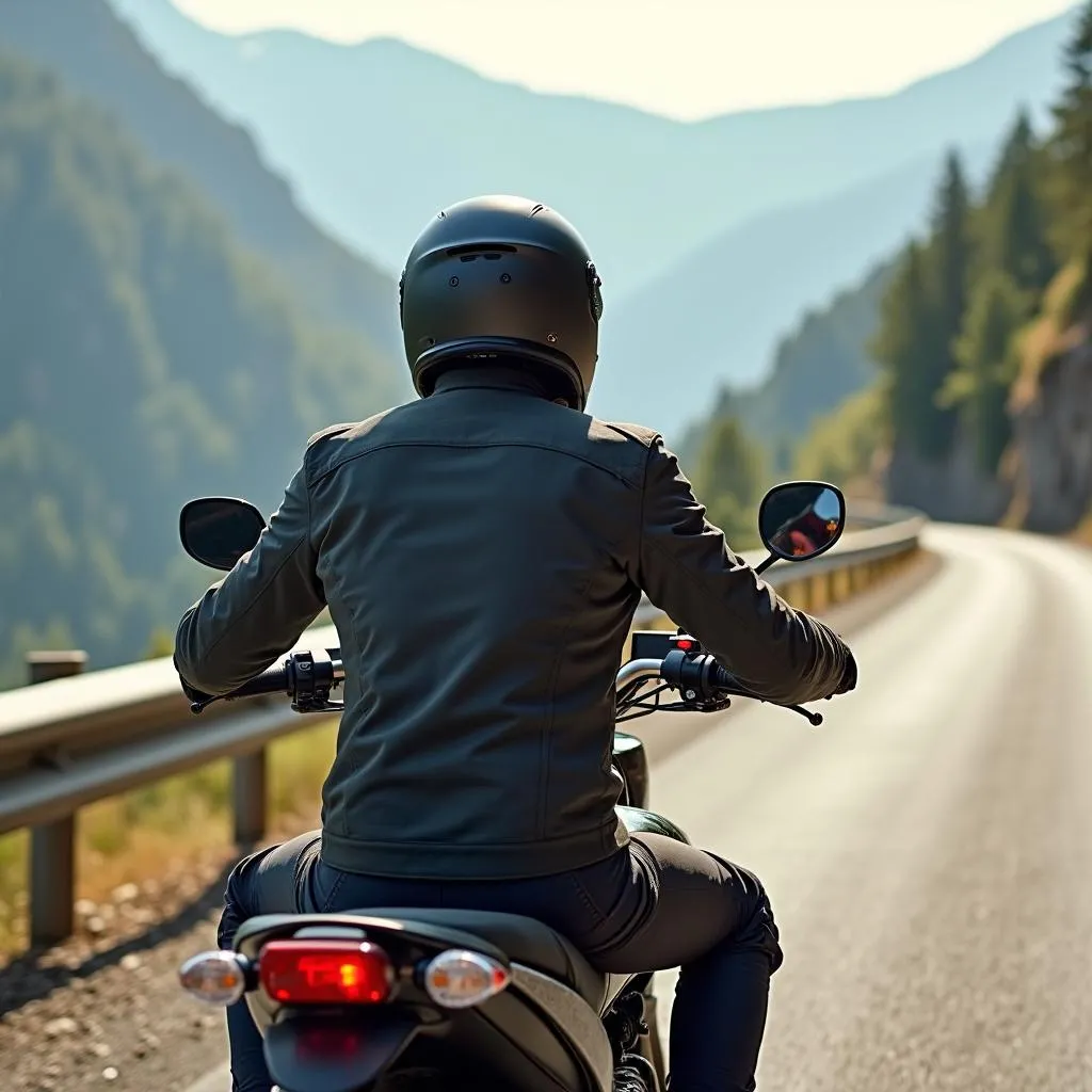 Motard portant des vêtements en textile par temps ensoleillé, illustrant le confort et la polyvalence