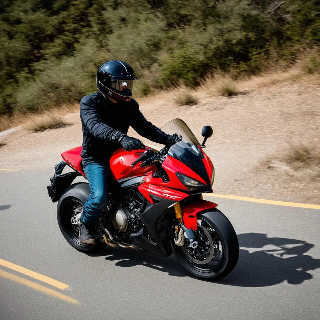 Motorradfahrer mit Helm