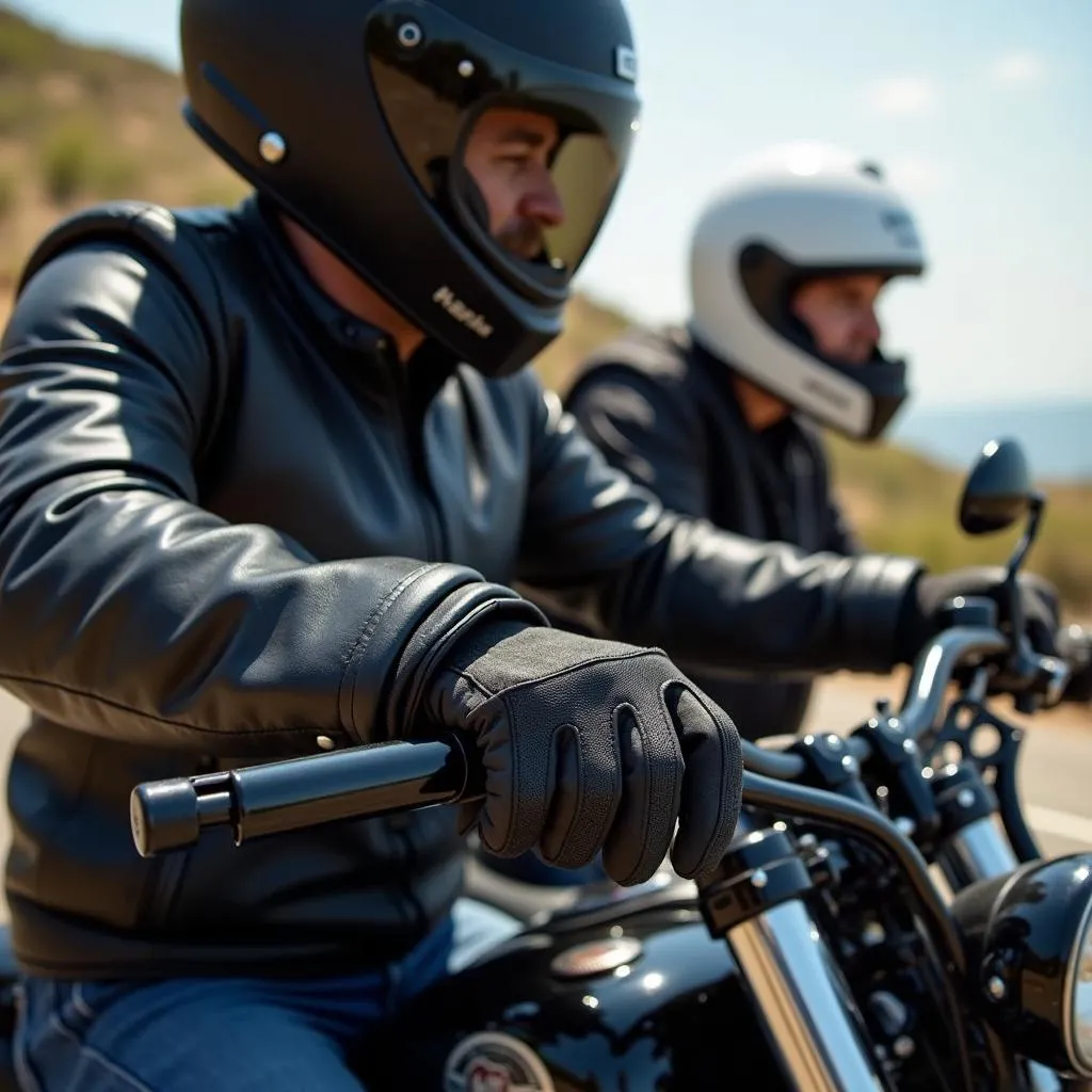 Motorradfahrer mit Helm und Jacke