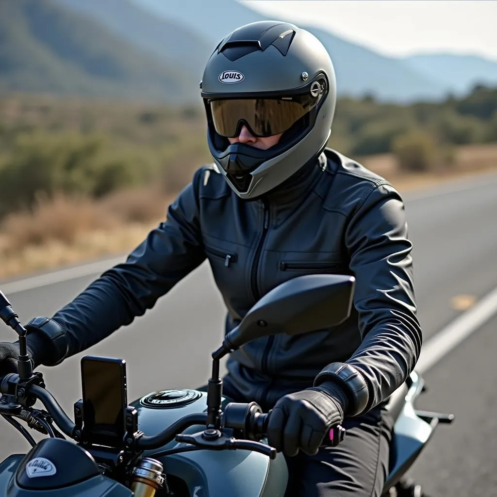 Motorradfahrer mit Louis Handyhalterung