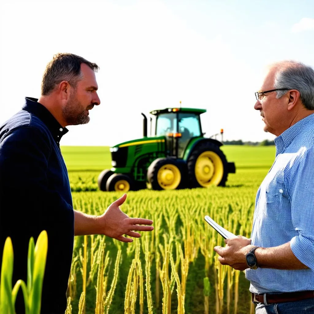 A farmer talking to a consultant