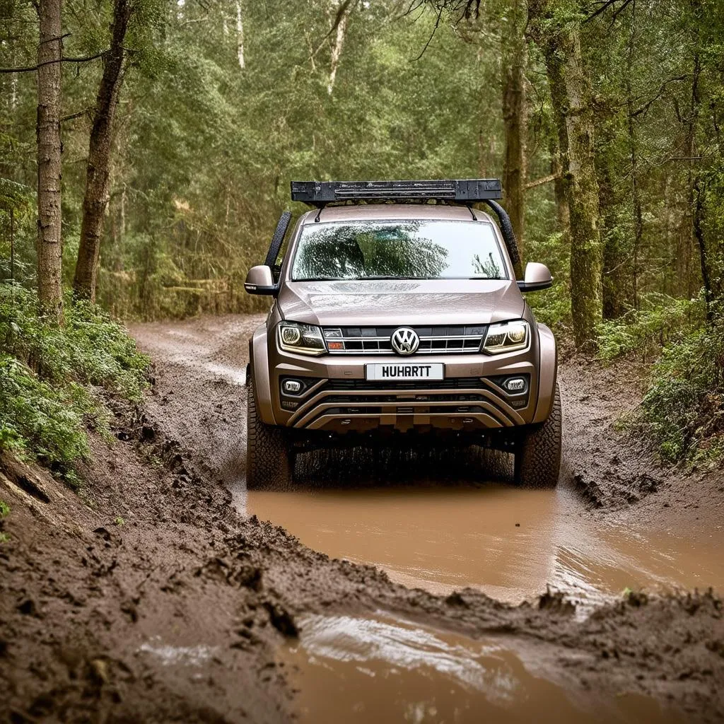 VW Amarok driving through mud