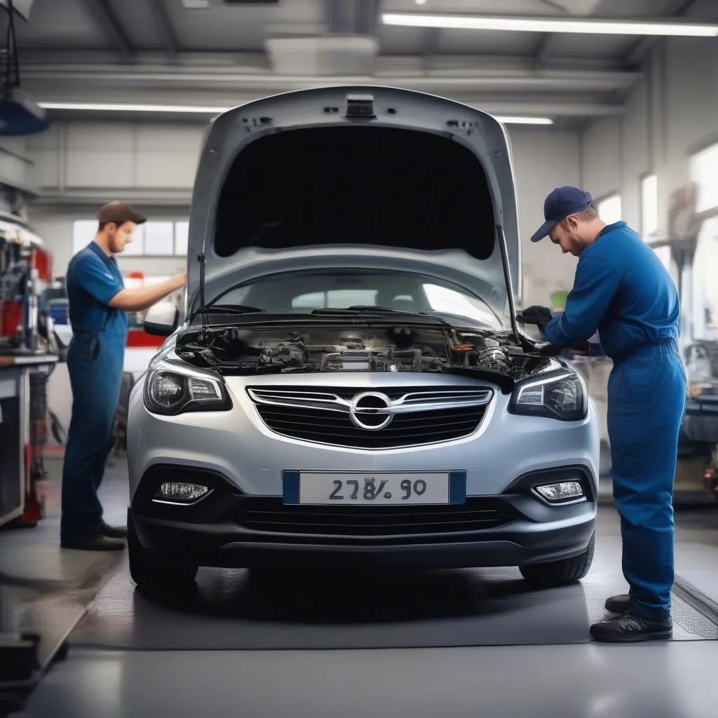 Werkstatt führt einen Opel Getriebeölwechsel durch