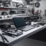 Porsche Design Laptop in einer Werkstatt