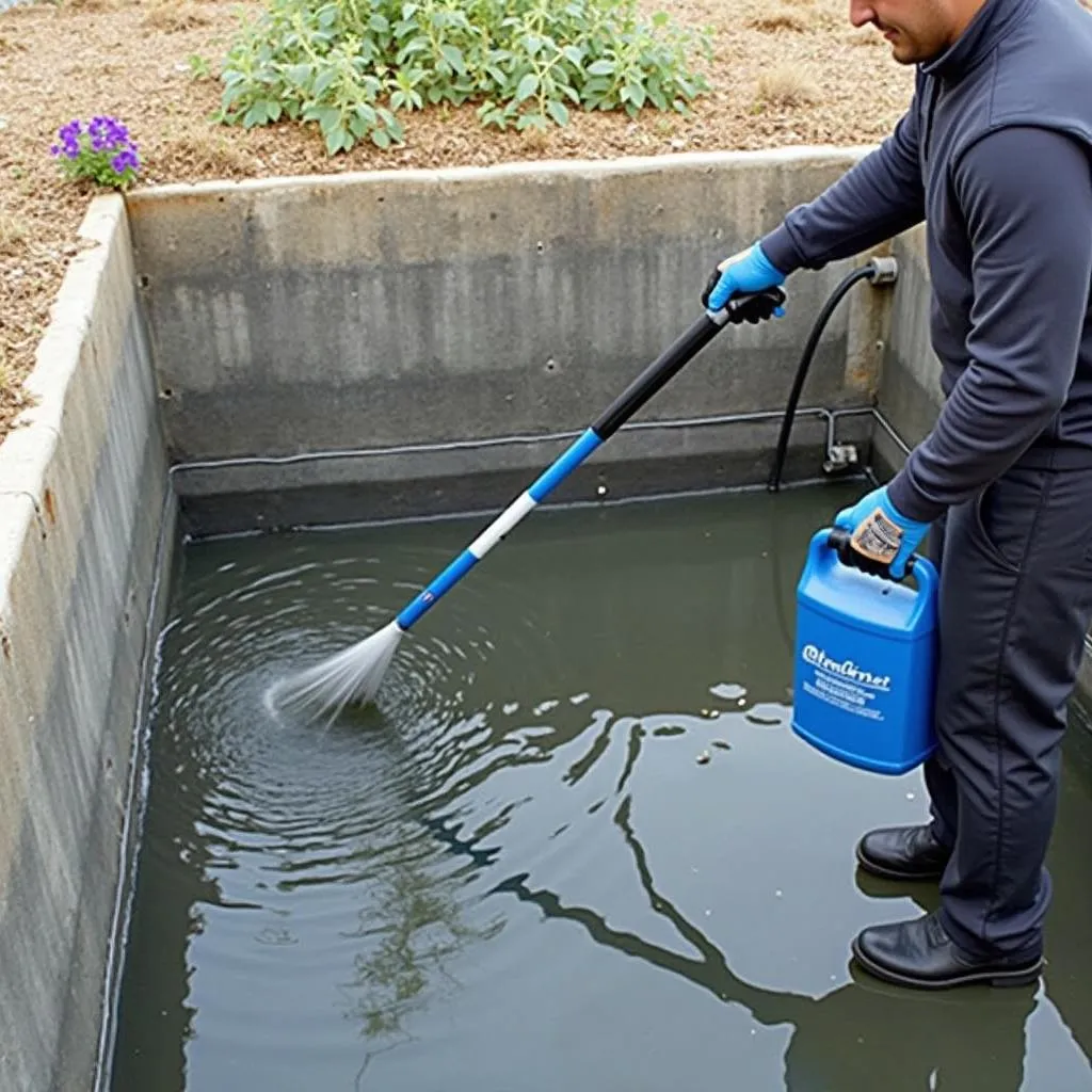 Eine Person reinigt einen Obelink Abwassertank