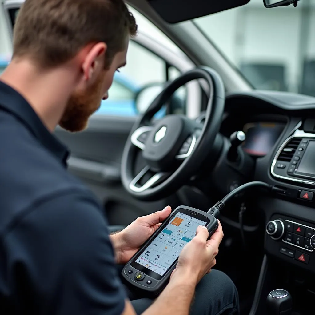 Fahrzeugdiagnose bei einem Renault in einer Werkstatt