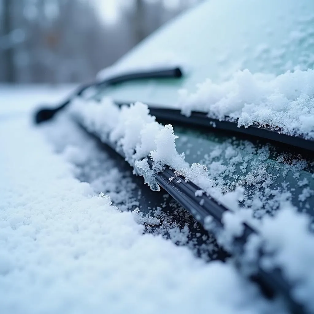 Scheibenwischer von Eis und Schnee bedeckt