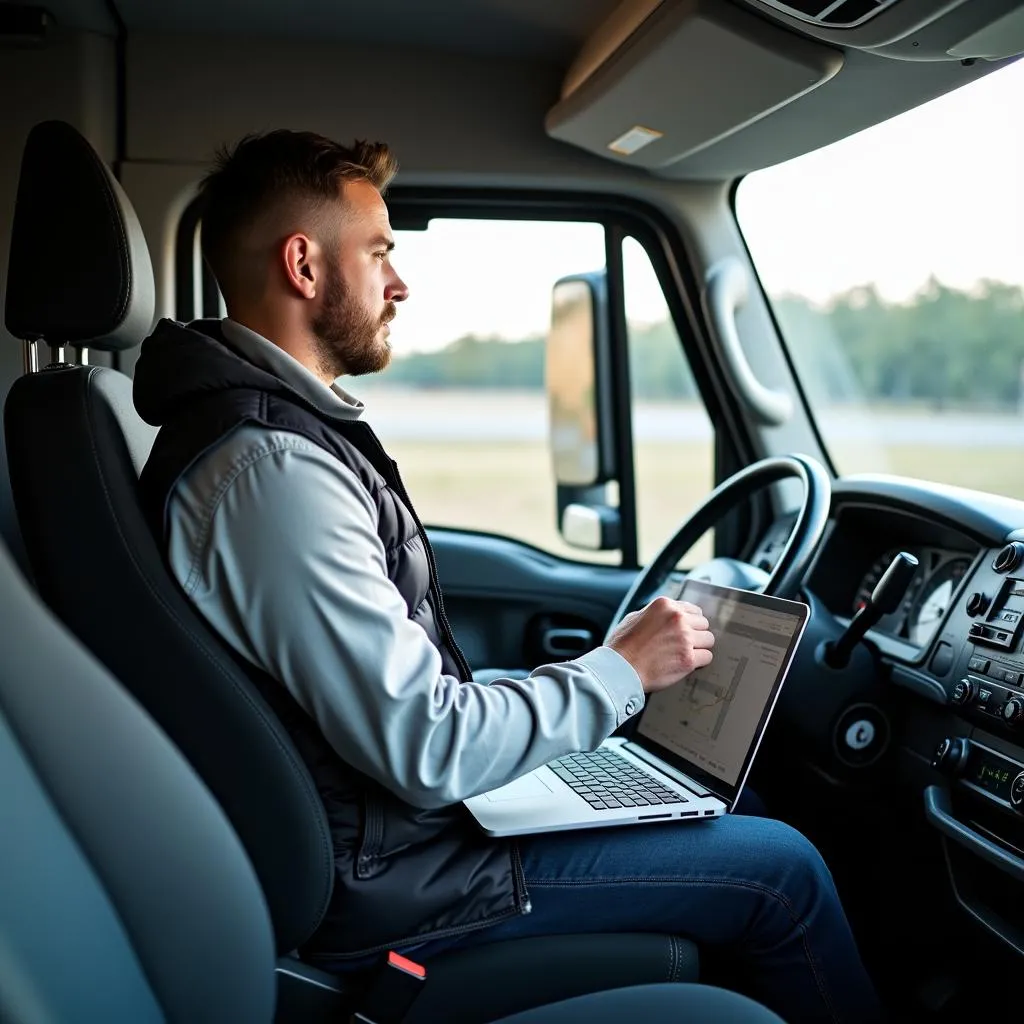 Selbstständig als Transportunternehmer mit Laptop