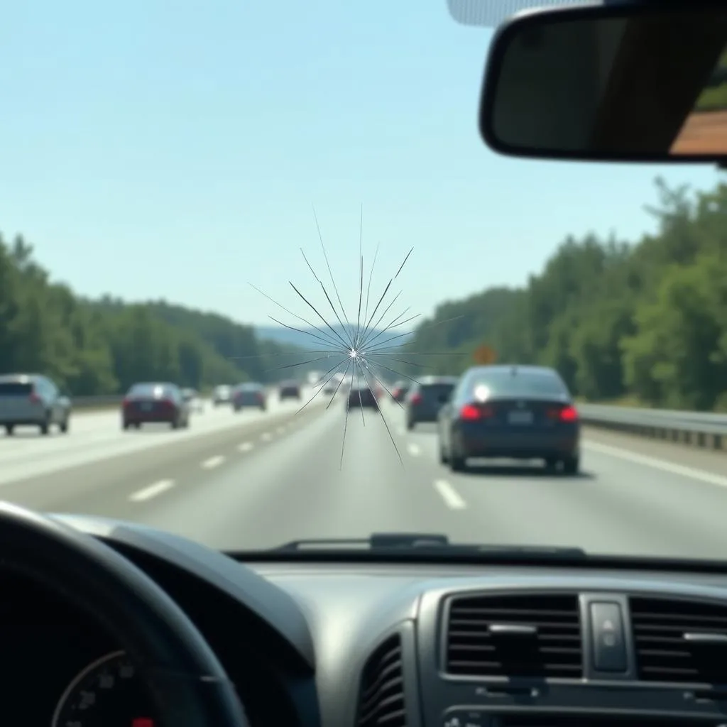 Steinschlag auf der Autobahn