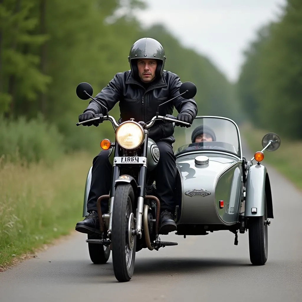 Ural Gespann mit Beiwagen auf der Straße