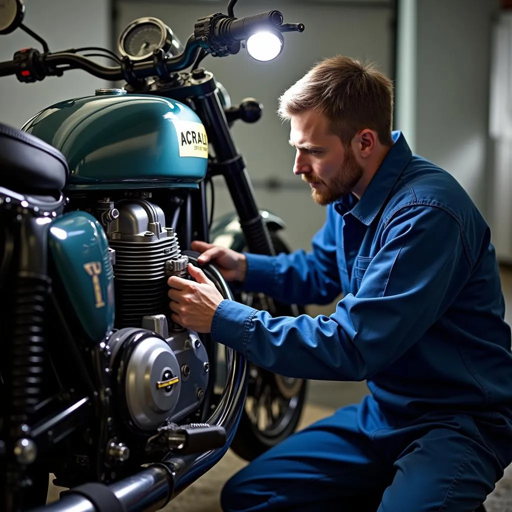 Inspektion des Motors eines Ural Gespanns