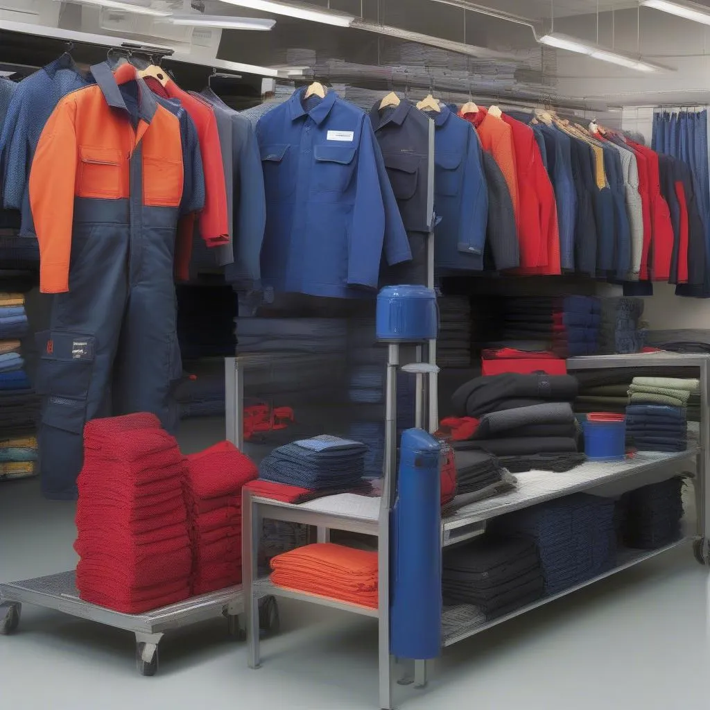 Various types of textile workwear for mechanics