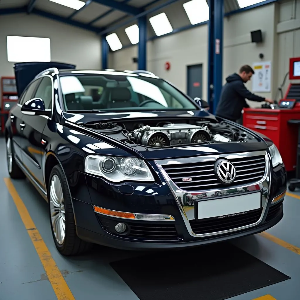 VW Phaeton V10 TDI in een werkplaats