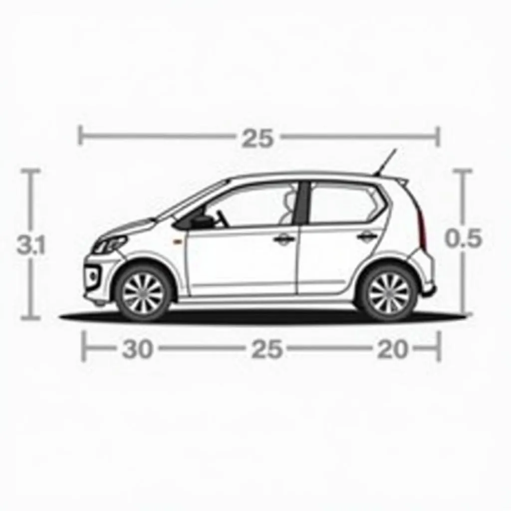 VW Up Seitenansicht mit Maßen