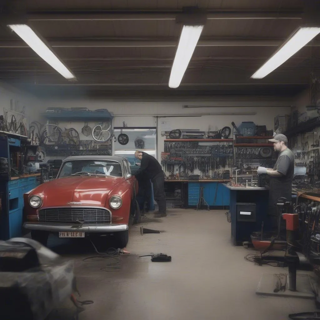 Mechanic working on a car in a Maintal auto repair shop