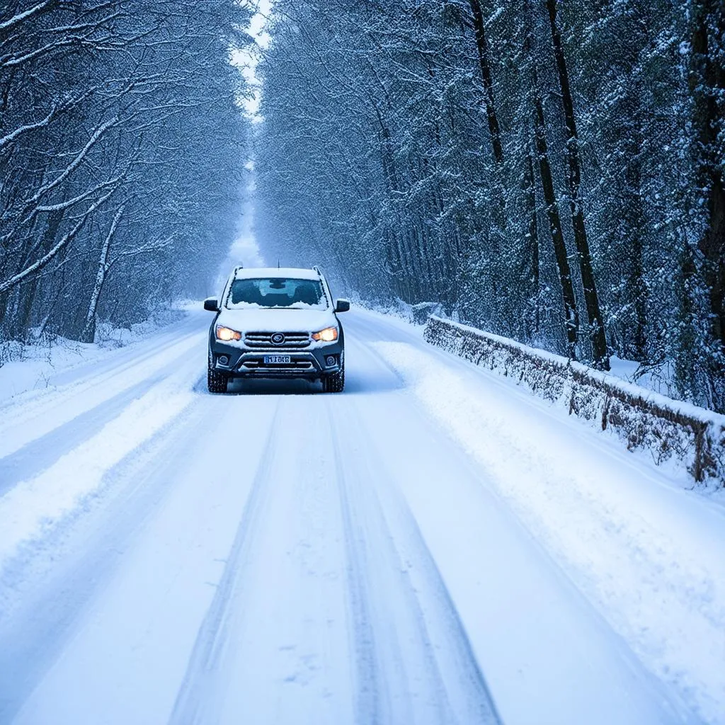 Winter tire tread on snow