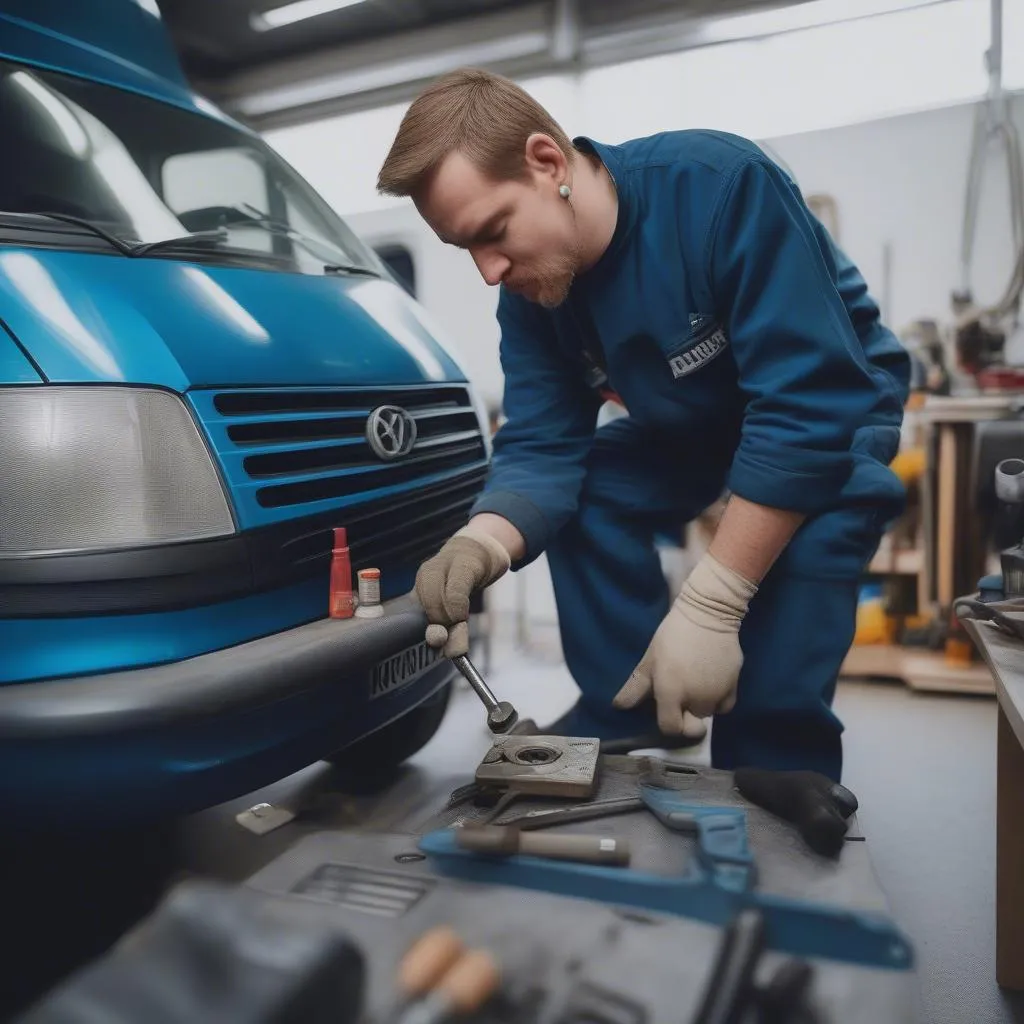 Wohnmobil Reparatur in einer Werkstatt in München