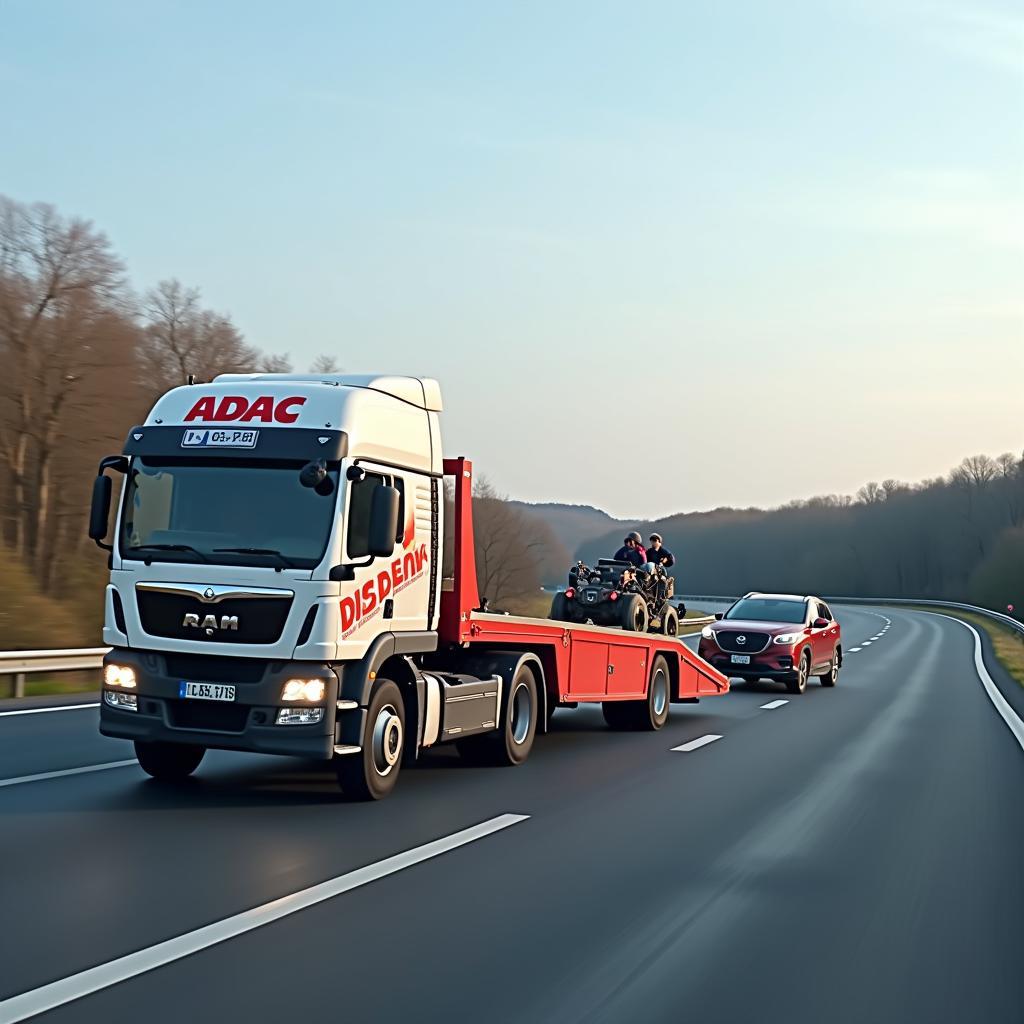 ADAC Abschleppdienst auf der Autobahn