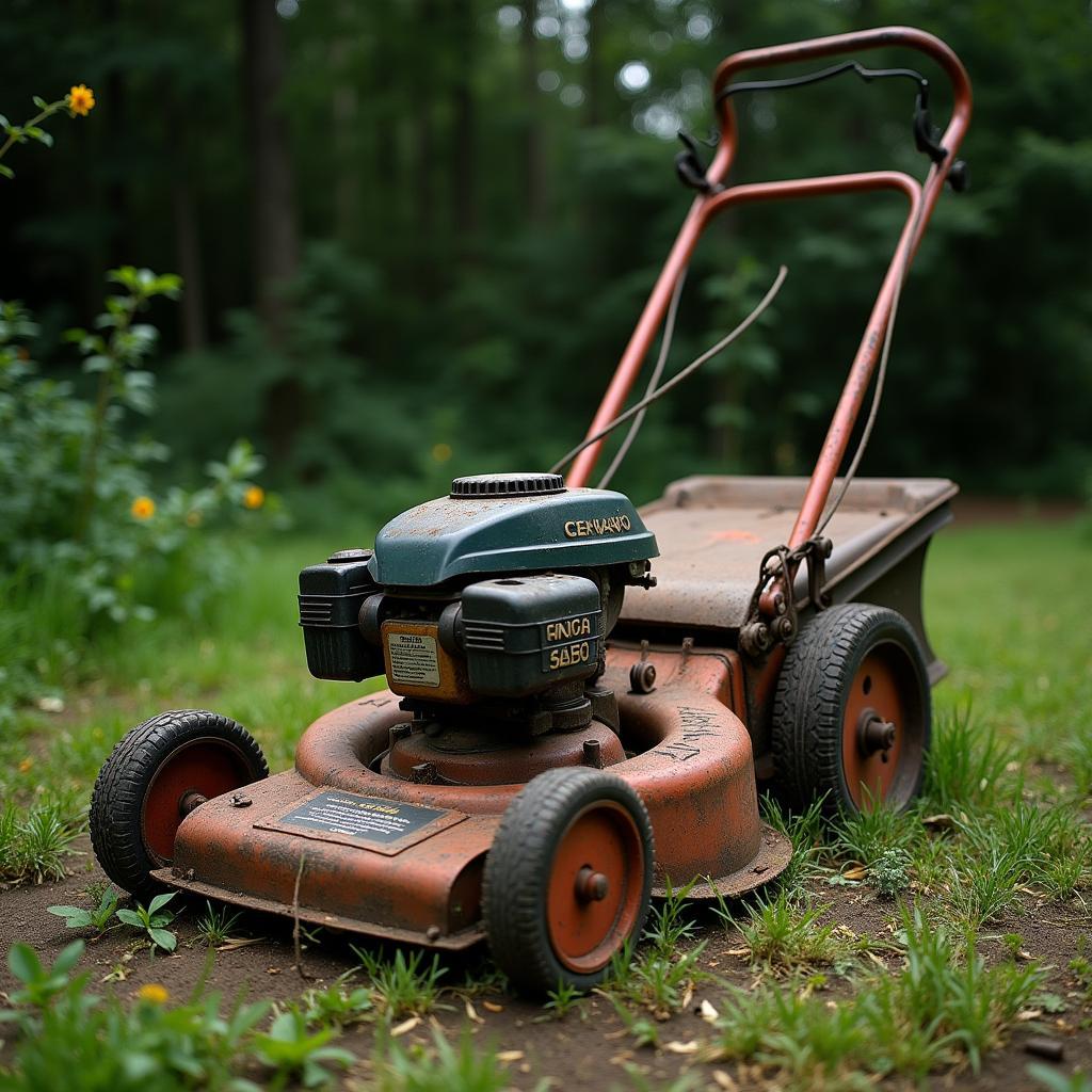 Alter Sabo Rasenmäher im Garten