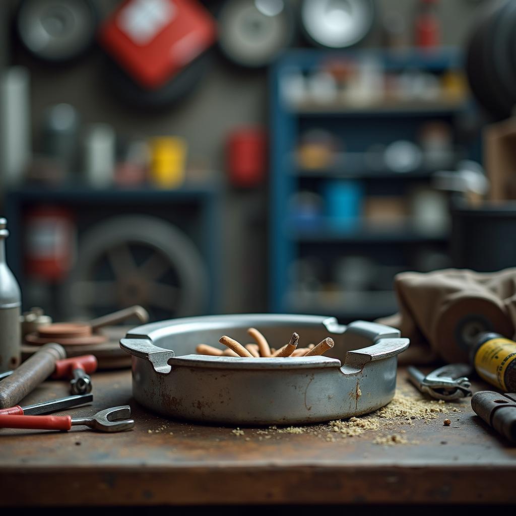 Aschenbecher aus Metall in einer Werkstatt