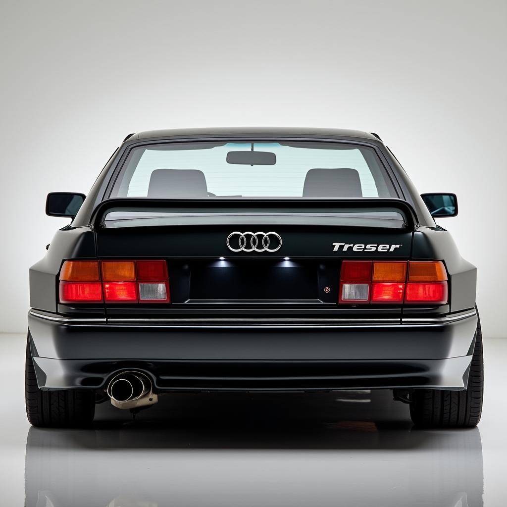 Rear view of the Audi 90 Treser, highlighting its distinctive rear spoiler and widened fenders